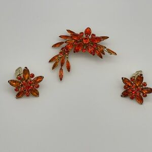 Fiery Orange Crystal Brooch Set